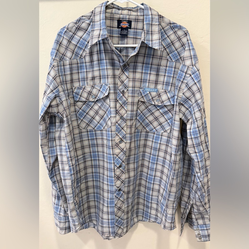 Dickies Men's Casual Plaid Shirt in Blue and Brown